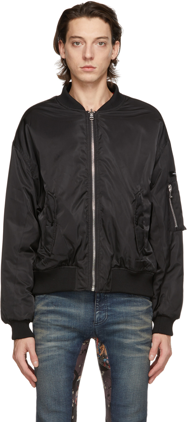 Reversible Black Stolen Bomber Jacket