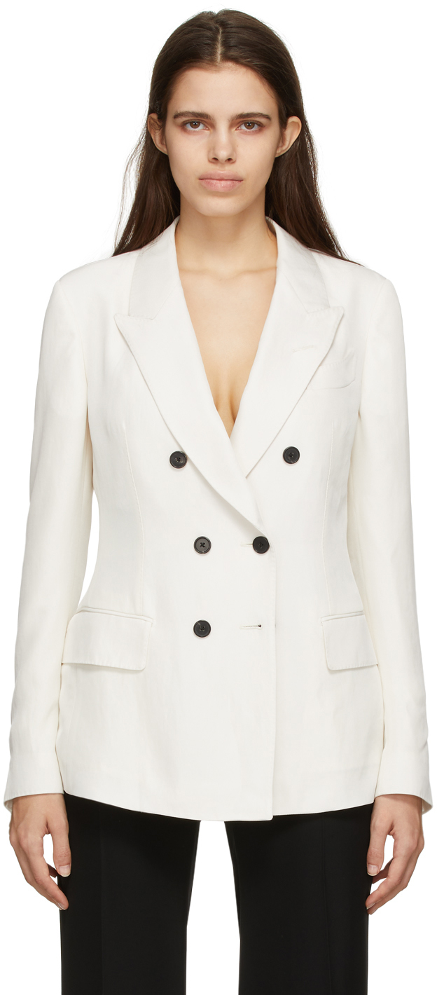 TOM FORD: Off-White Twill Double-Breasted Blazer | SSENSE