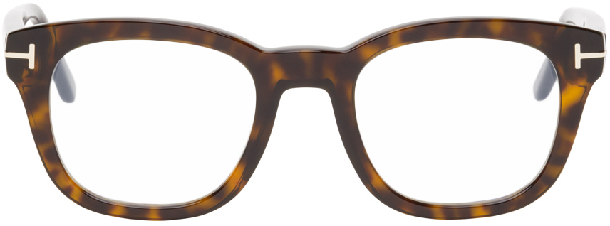 TOM FORD: Tortoiseshell Blue Block Soft Square Glasses | SSENSE