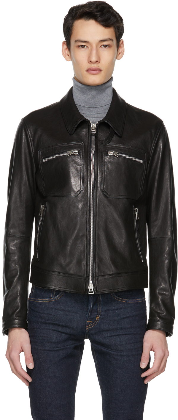 TOM FORD Black Leather Worked Jacket 211076M181179
