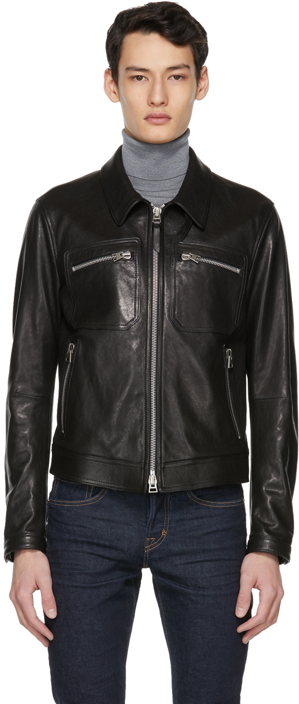 TOM FORD: Black Leather Worked Jacket | SSENSE