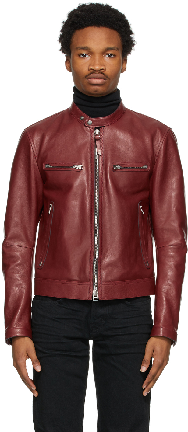 TOM FORD Red Shiny Leather Racer Jacket 211076M181184