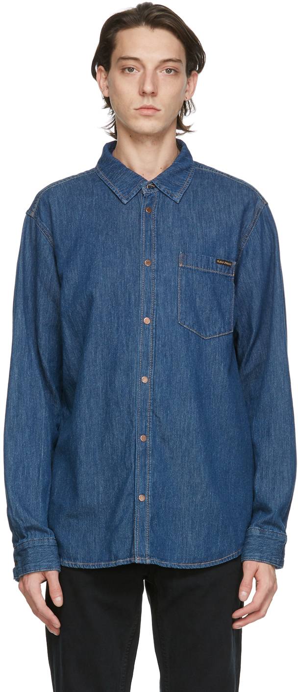 Nudie Jeans: Blue Denim Albert Mid Worn Shirt | SSENSE Canada
