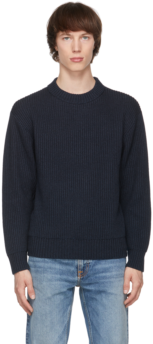 Nudie Jeans: Navy Chunky Rib Frank Sweater | SSENSE