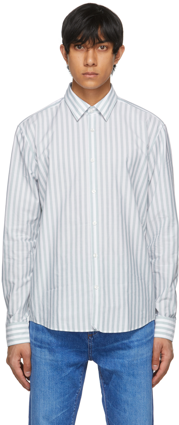Hugo: Blue & White Striped Ermo Shirt | SSENSE