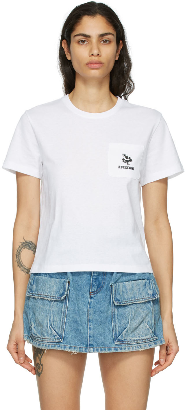 RED Valentino White Flower Pocket T-Shirt