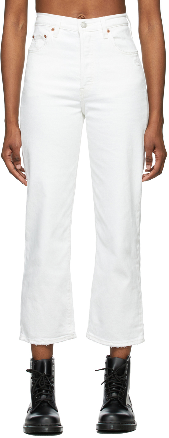Levi's: White Ribcage Ankle Straight Jeans | SSENSE