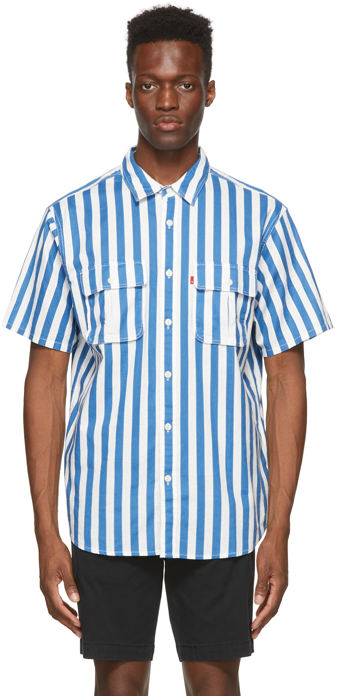 levis blue and white striped shirt