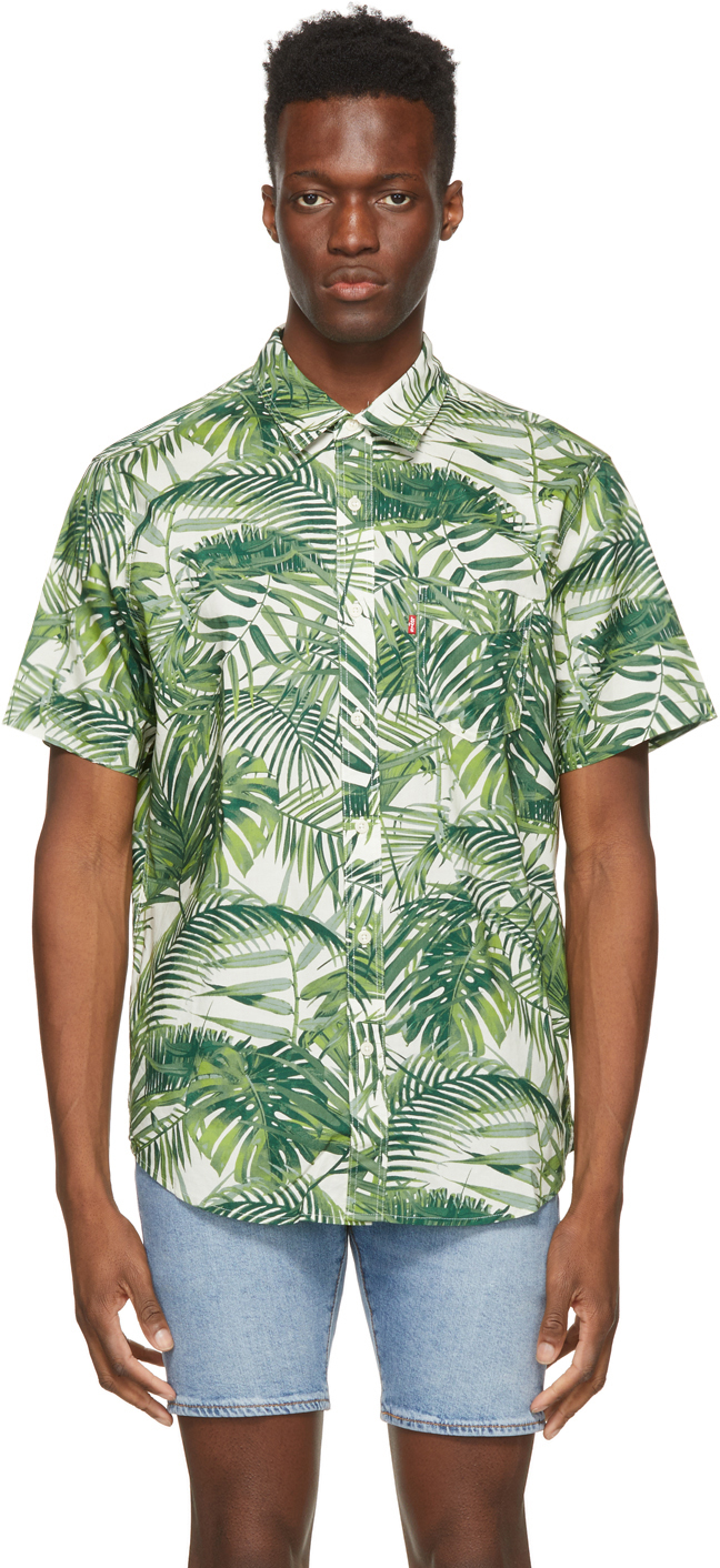 Levi's: Off-White & Green Tropical Fern Sunset One Pocket Short Sleeve ...