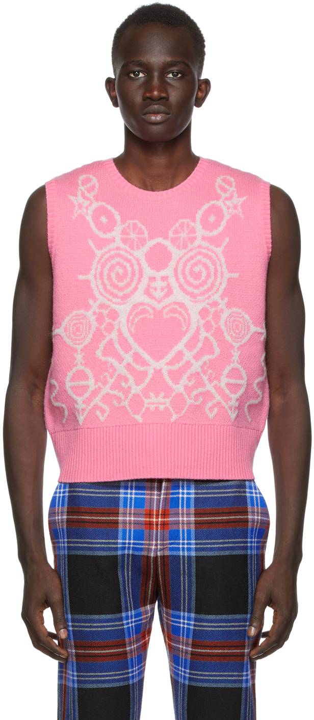 Charles Jeffrey Loverboy SSENSE Exclusive Pink & White Pict Vest