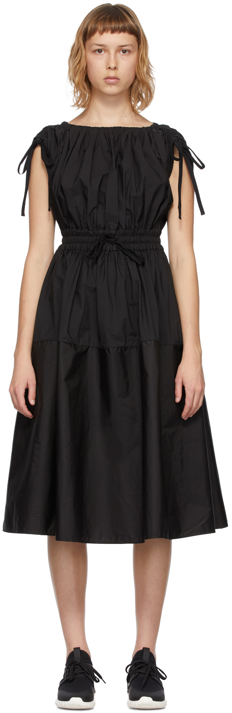Black Poplin Drawstring Dress