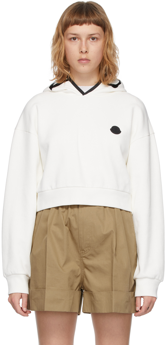Moncler White Cropped Hoodie