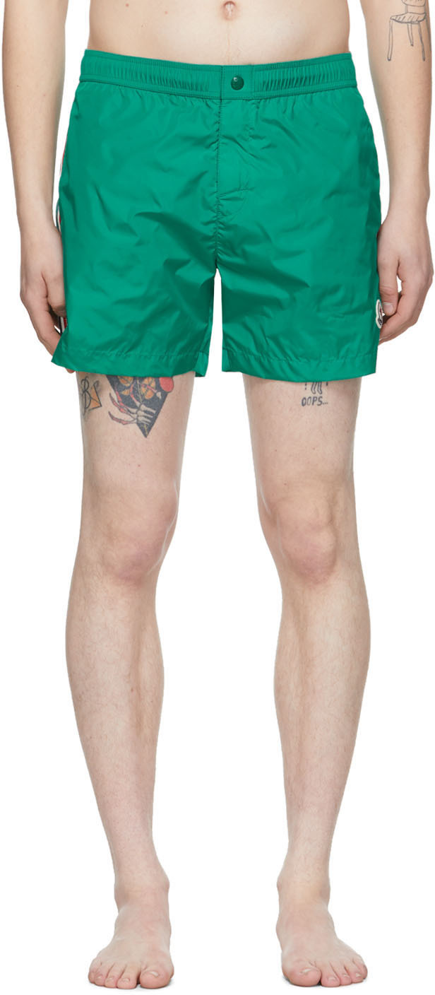 Moncler: Green Boxer Mare Swim Shorts | SSENSE