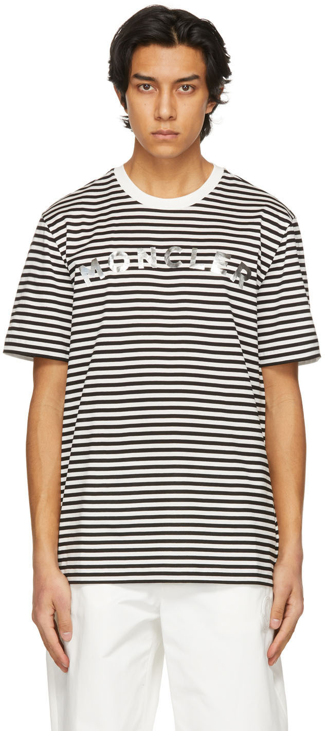 Moncler: White & Black Striped T-Shirt | SSENSE