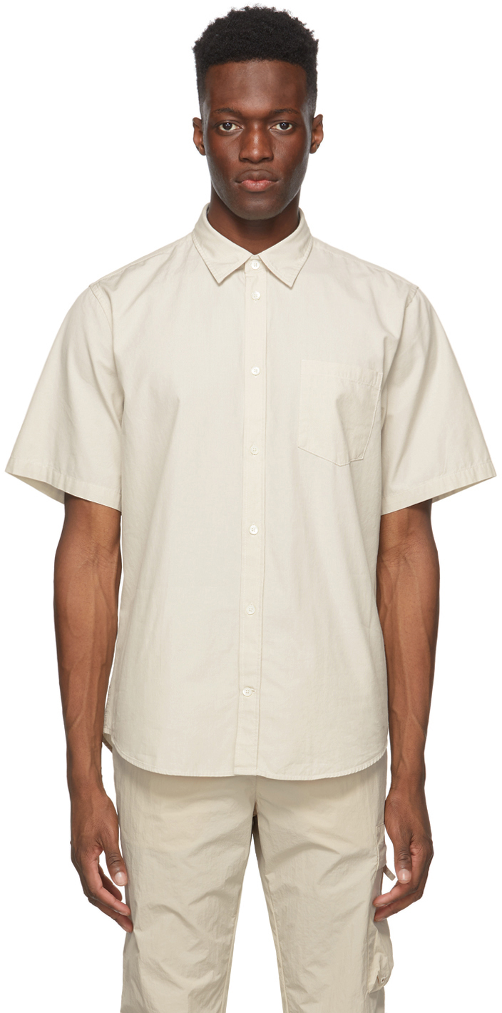 NORSE PROJECTS: Beige Micro Texture Osvald Short Sleeve Shirt | SSENSE