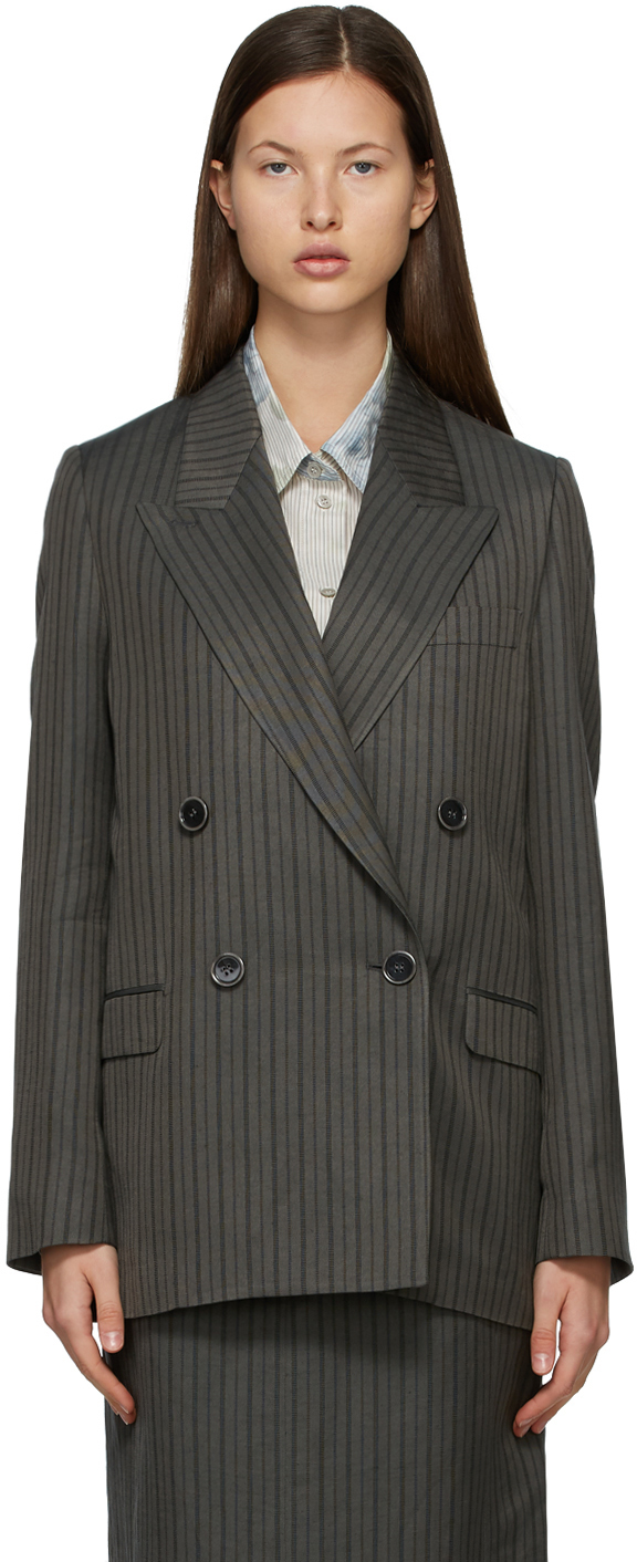 Acne Studios Grey Black Double Breasted Suit Blazer 211129F057160