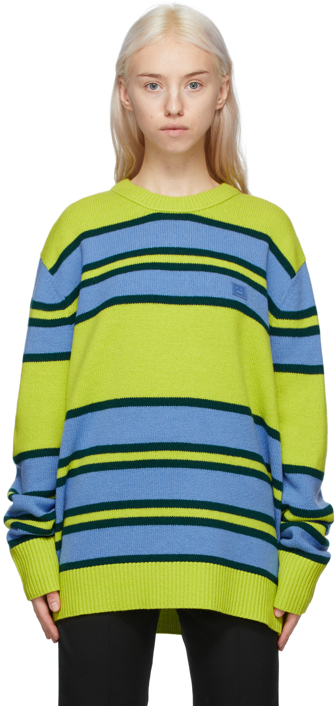 Acne Studios: Green & Blue Wool Striped Sweater | SSENSE