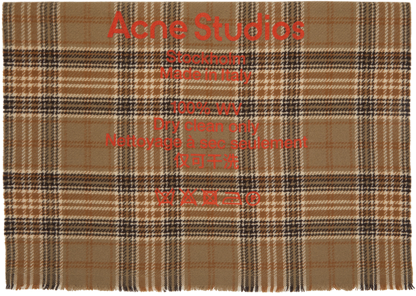 Acne Studios Beige & Brown Wool Tartan Check Scarf