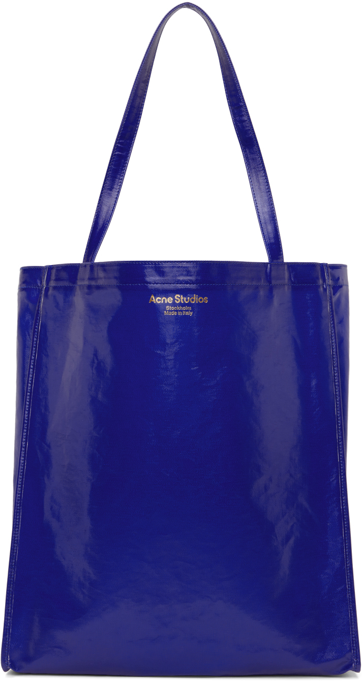 Acne Studios: Navy Coated Canvas Tote | SSENSE