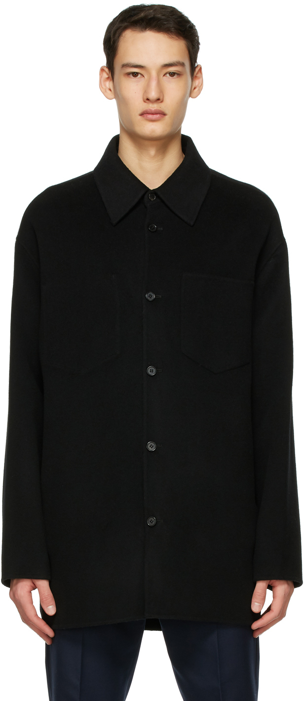 Acne Studios: Black Wool Shirt Jacket | SSENSE UK