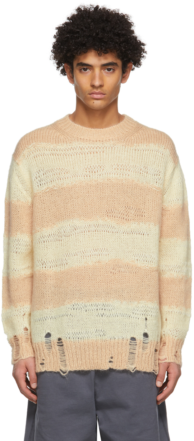 Acne Studios: Yellow & Beige Block Stripe Sweater | SSENSE