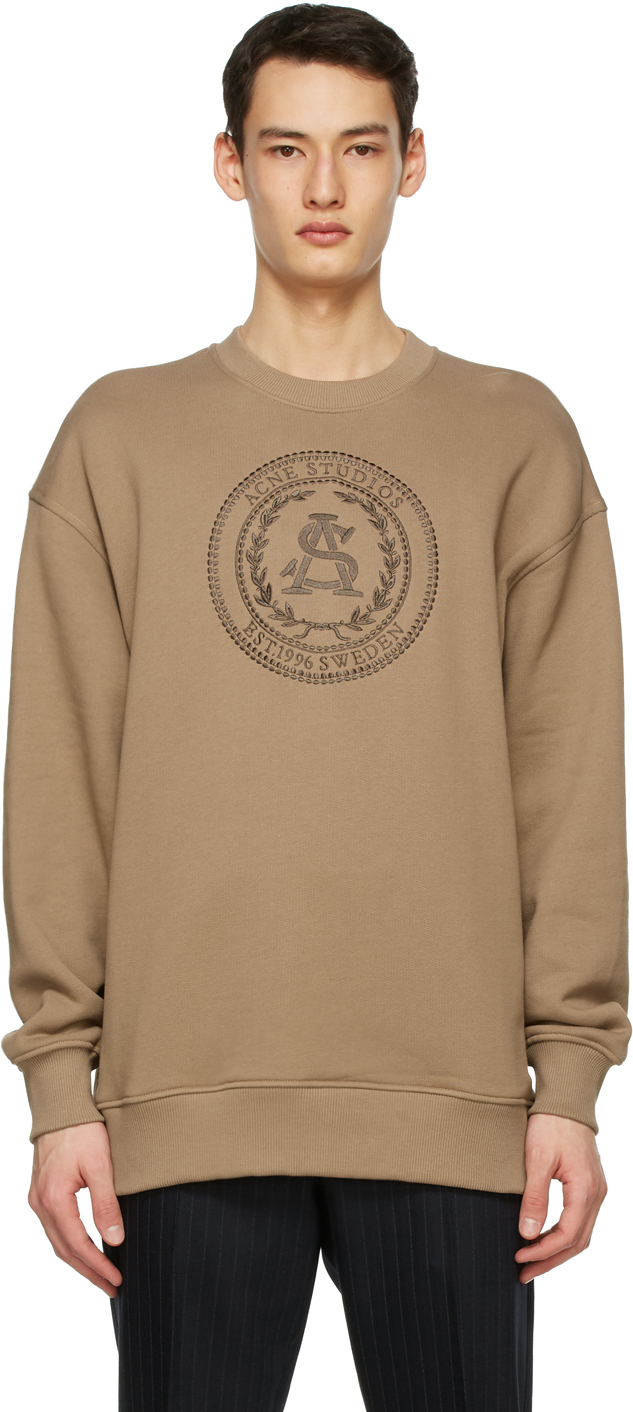 Acne Studios: Brown Oversized Embroidered Sweatshirt | SSENSE
