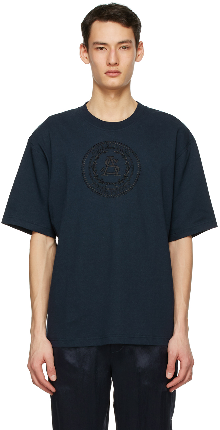 Navy Embroidered T-Shirt by Acne Studios on Sale