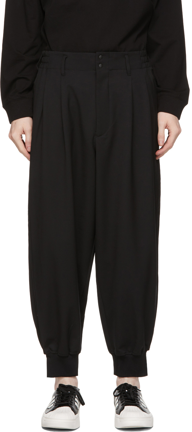 Y-3 Black Refined Wool Cuff Trousers | Smart Closet