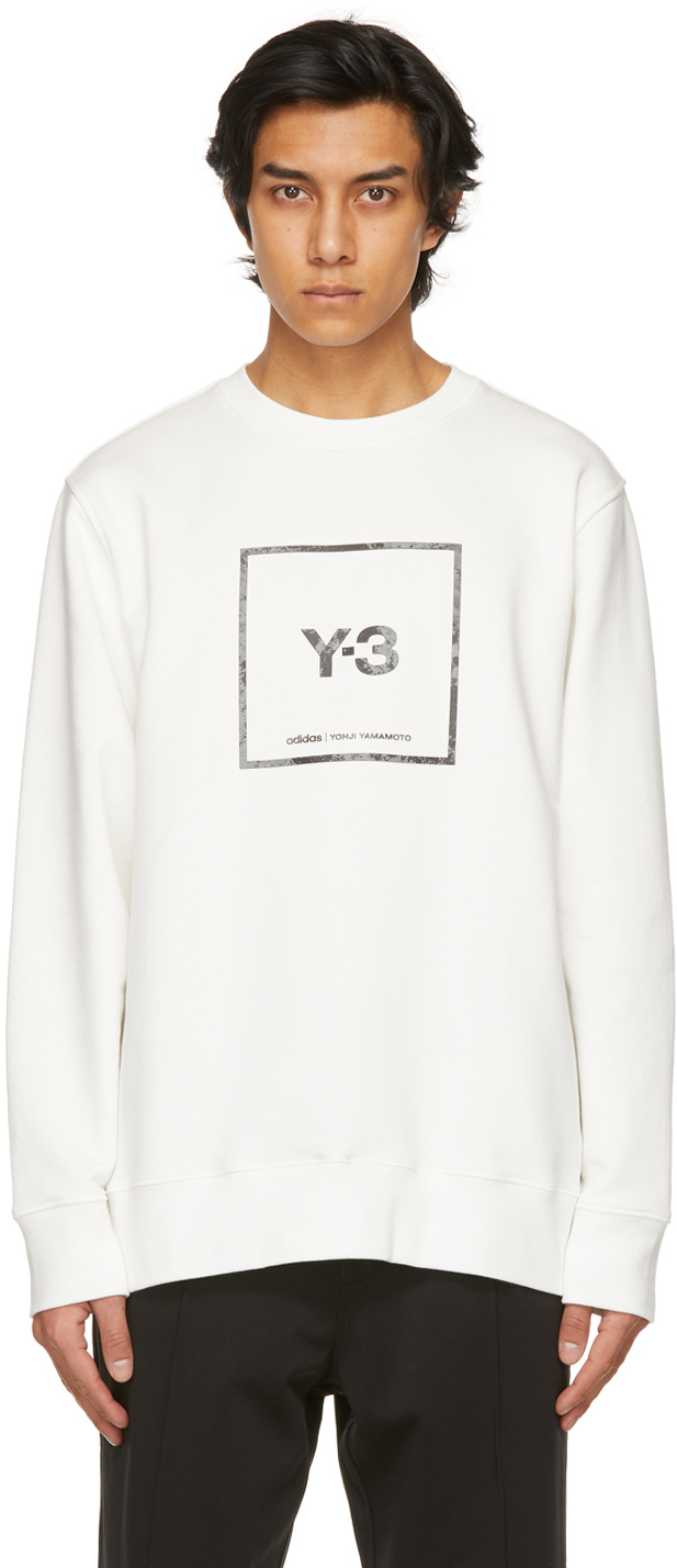 Y-3: White Reflective Square Logo Graphic Sweatshirt | SSENSE