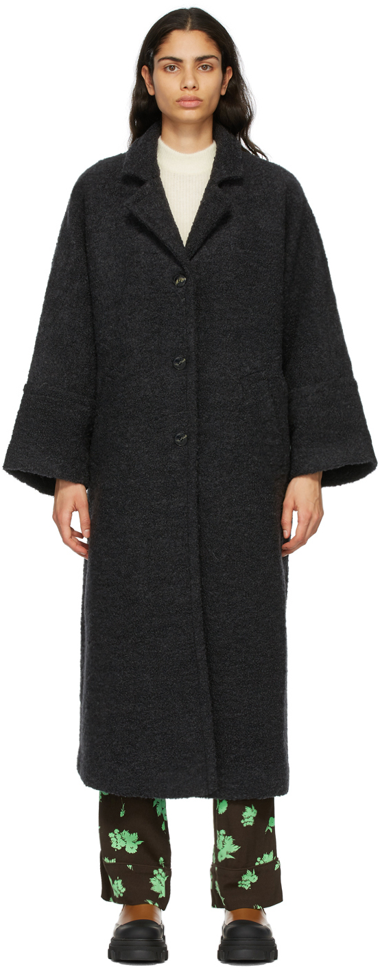 Black Wool Bouclé Oversized Coat