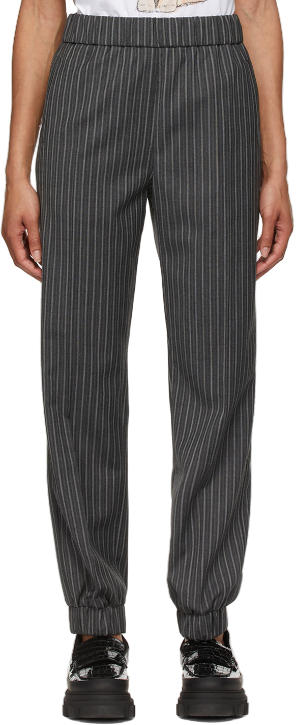GANNI: Grey Stripe Suiting Trousers | SSENSE