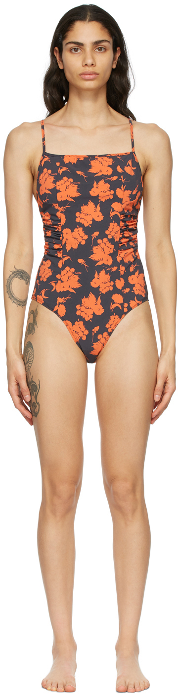 GANNI Navy Recycled One-Piece Swimsuit