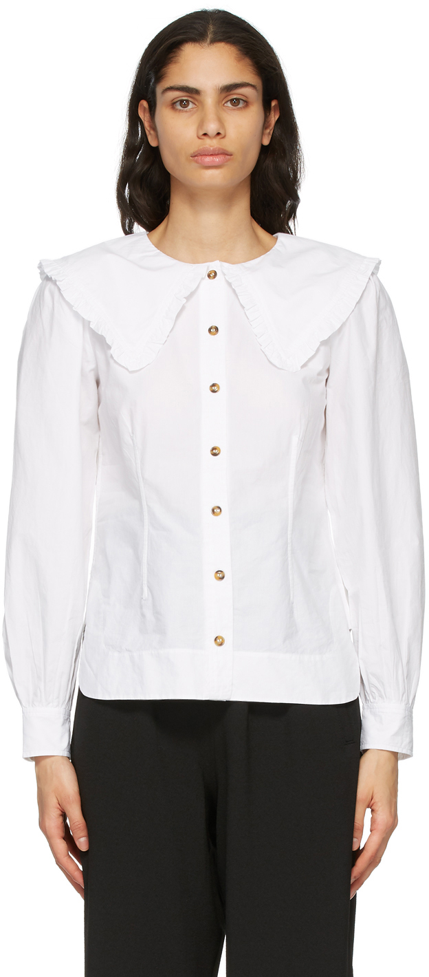 GANNI: White Sailor Collar Shirt | SSENSE