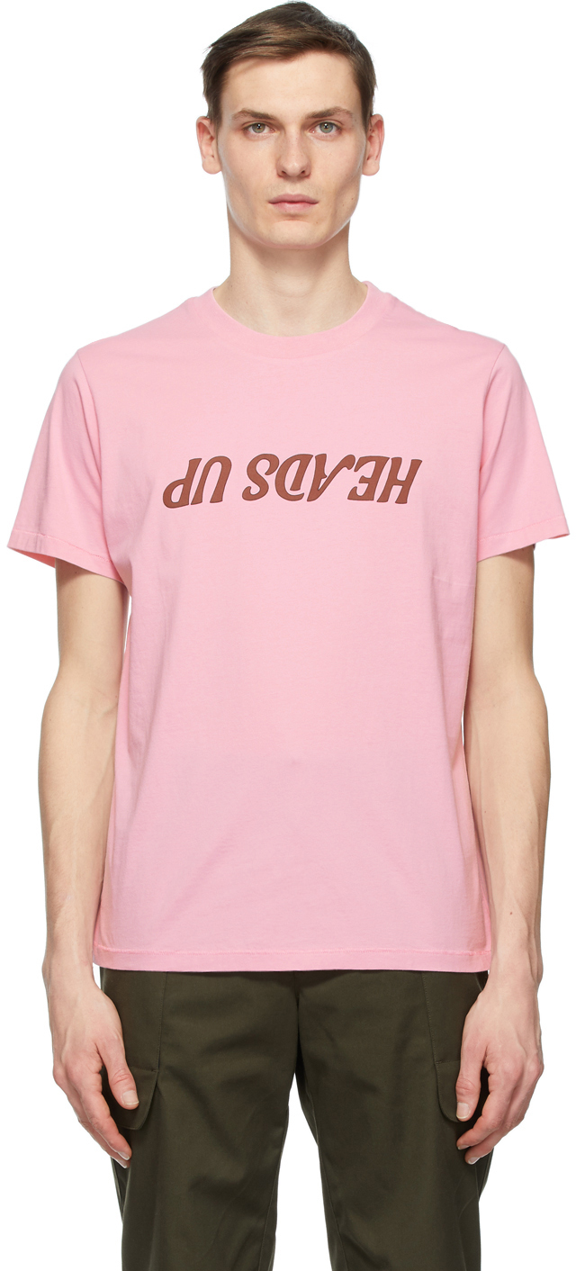 Helmut Lang: Pink Saintwoods Edition 'Heads Up' T-Shirt | SSENSE