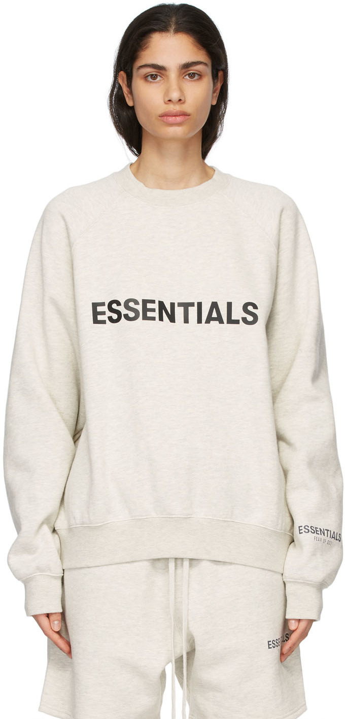 Essentials Grey Fleece Pullover Sweatshirt SSENSE