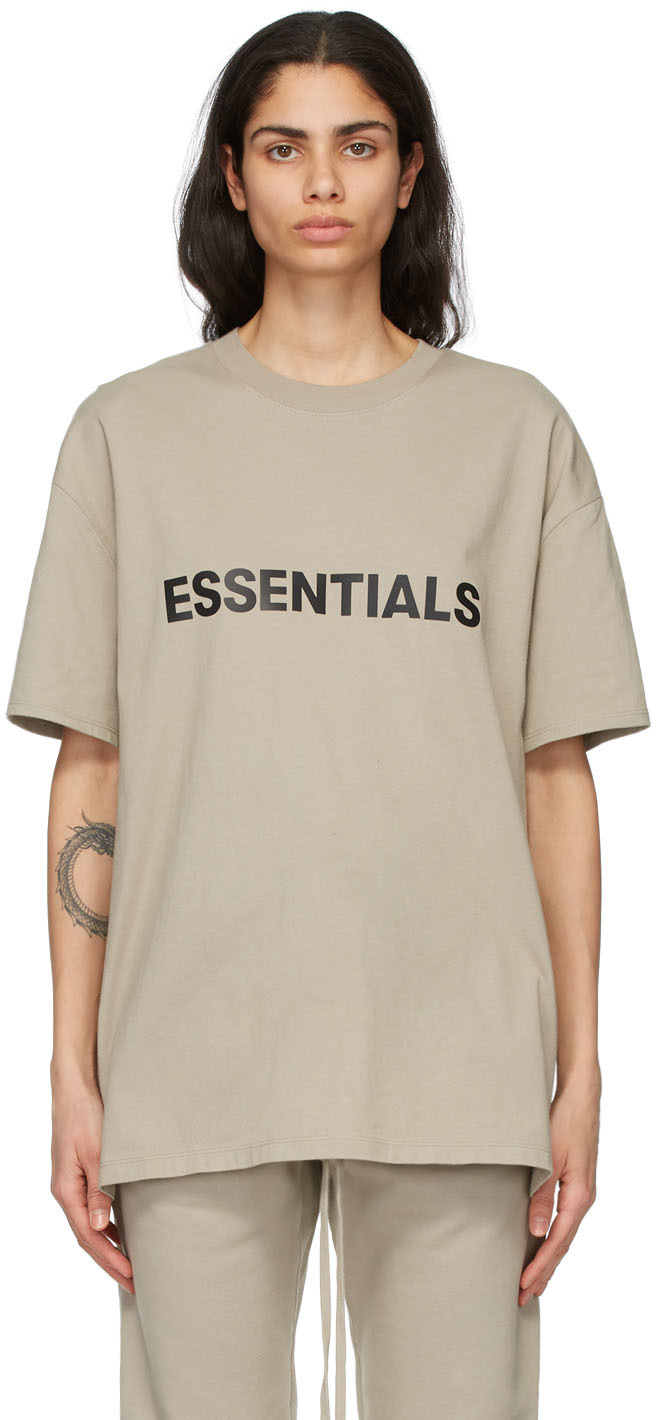 Essentials: Beige Logo T-Shirt | SSENSE Canada