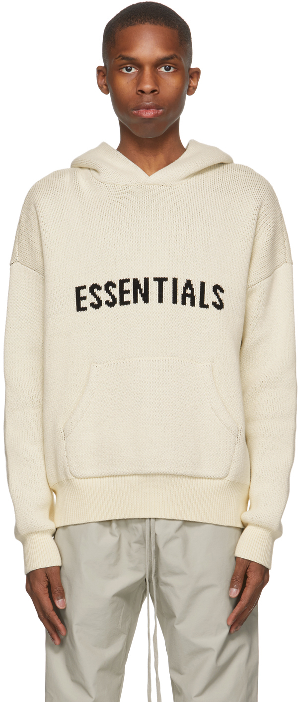 Off-White Knit Logo Hoodie by Essentials on Sale