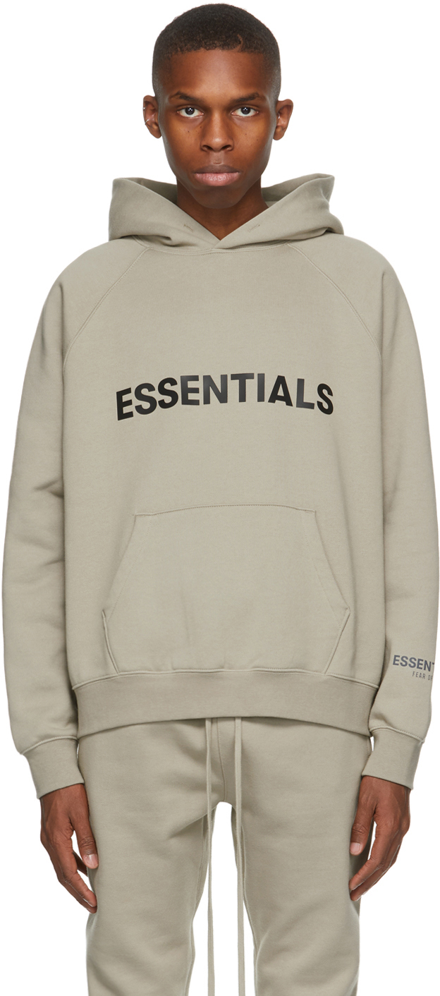Essentials: Khaki Pullover Logo Hoodie | SSENSE