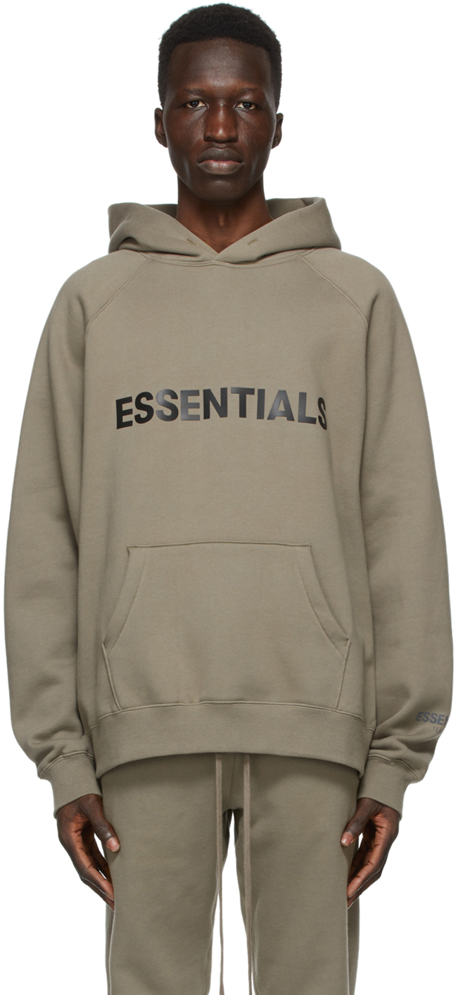 Essentials: Taupe Pullover Logo Hoodie | SSENSE