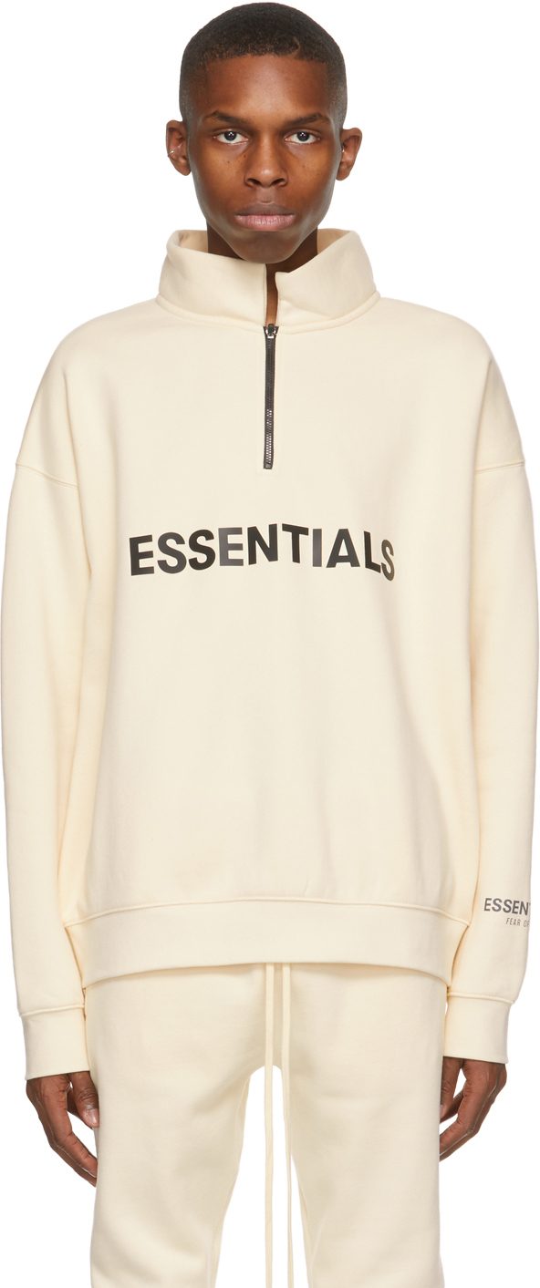 Essentials: Off-White Half-Zip Mock Neck Sweatshirt | SSENSE