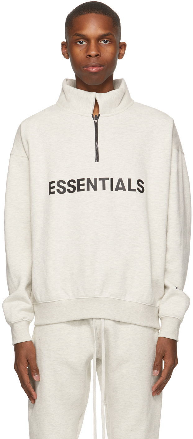 Essentials: Off-White Mock Neck Half-Zip Sweatshirt | SSENSE UK