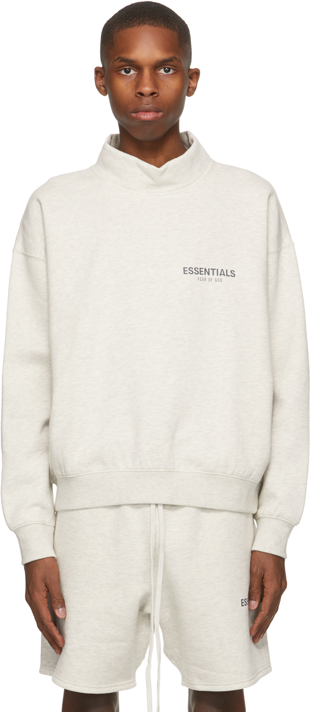 Essentials: Off-White Mock Neck Pullover Sweatshirt | SSENSE