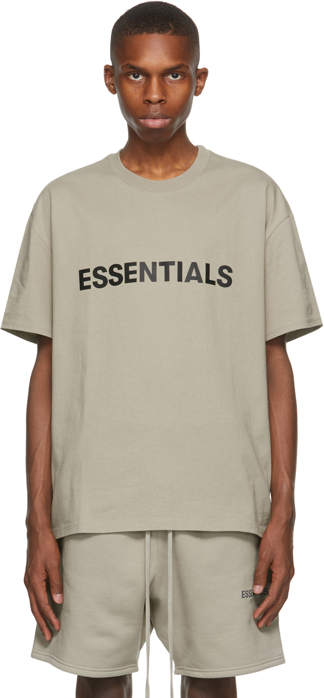 Essentials: Khaki Logo T-Shirt | SSENSE UK
