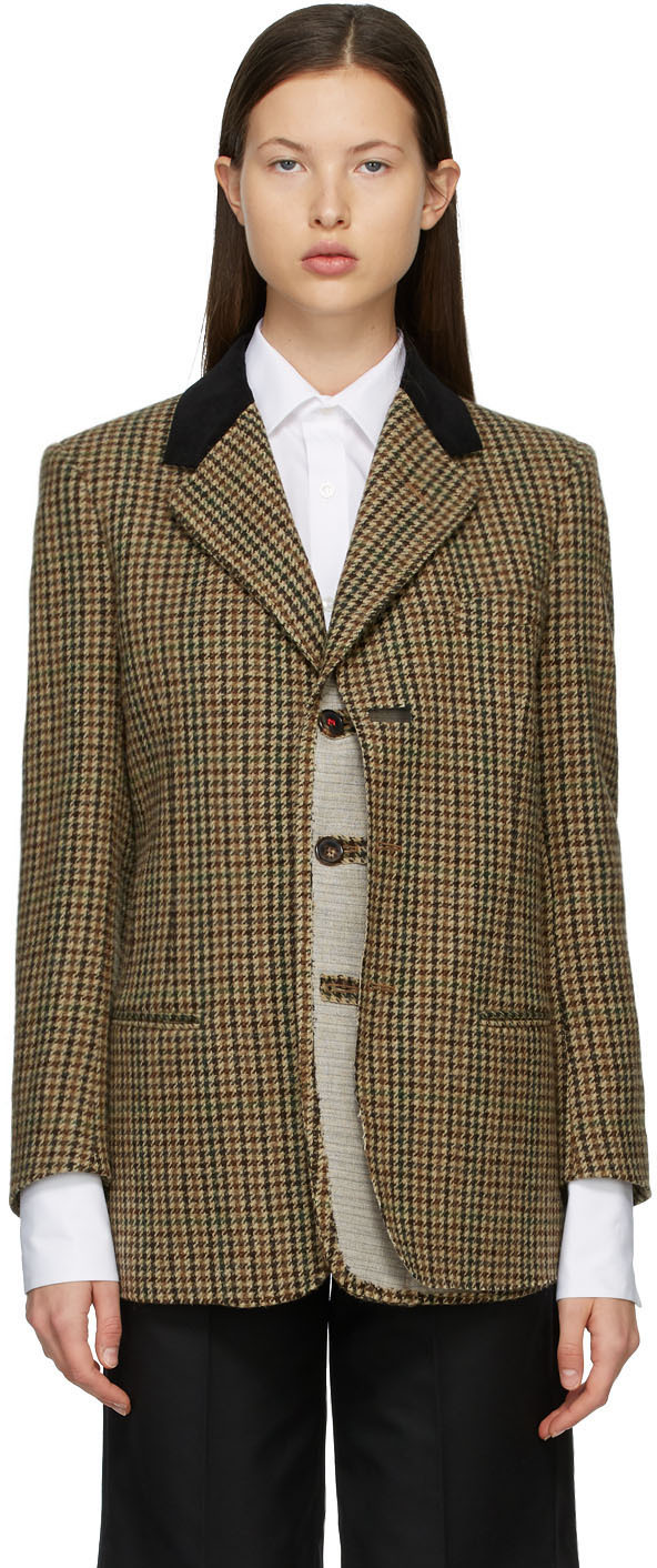 Maison Margiela: Brown Check Deconstructed Blazer | SSENSE