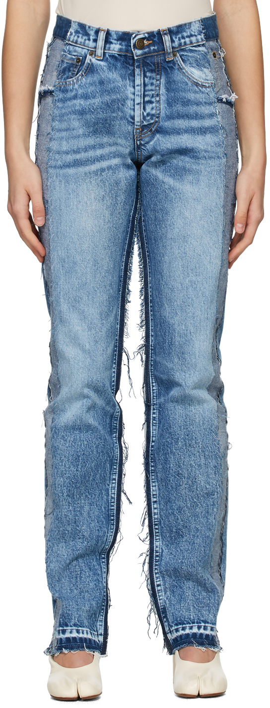 Blue Recycled Spliced Jeans