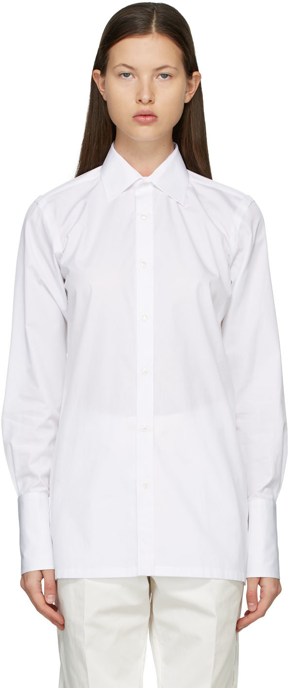 Maison Margiela: White Fitted Long Shirt | SSENSE