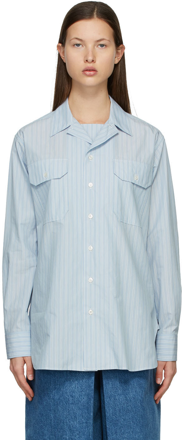 Maison Margiela Blue & White Poplin Stripe Shirt