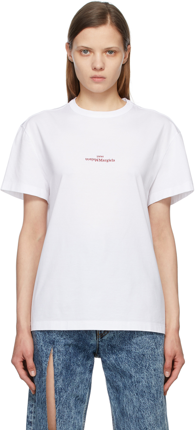 Maison Margiela: SSENSE Canada Exclusive White Upside Down Logo T-Shirt ...
