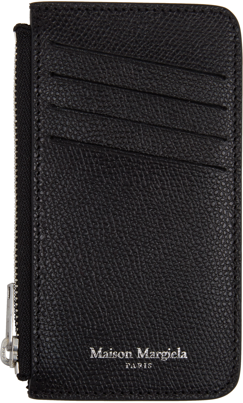 maison margiela: black four stitch zip card holder ssense maison margiela: black four