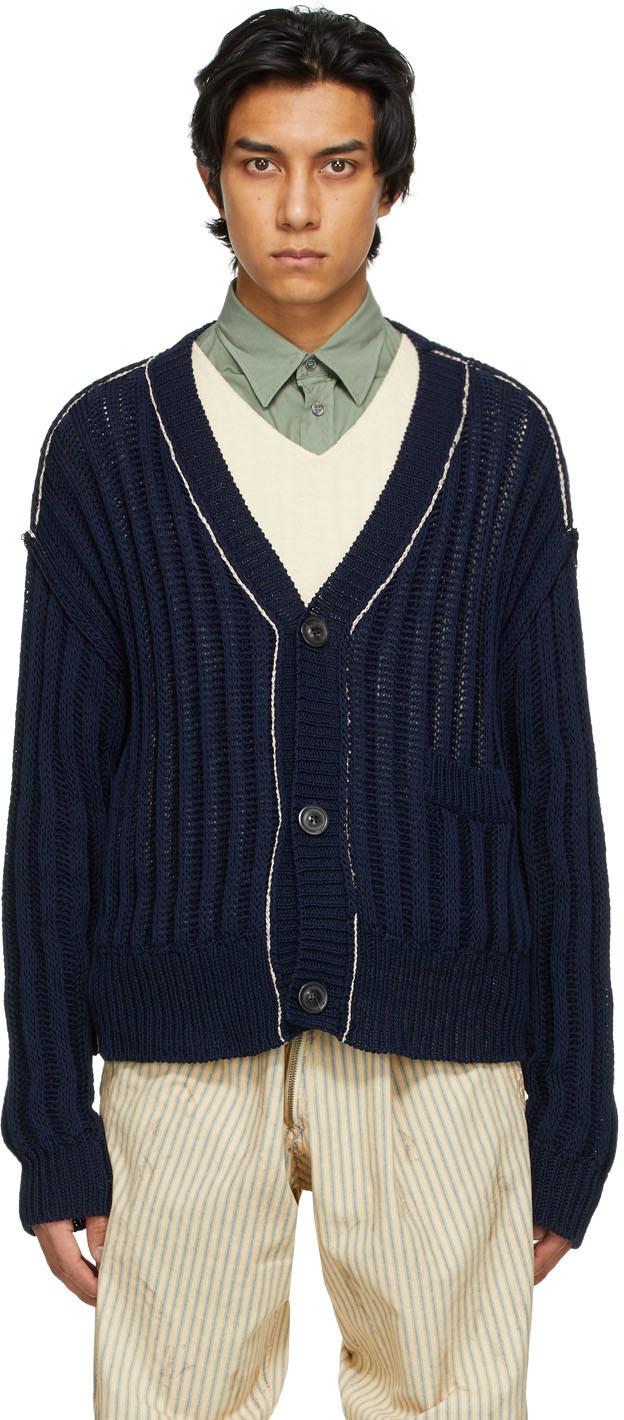 Maison Margiela: Navy Cotton Cardigan | SSENSE